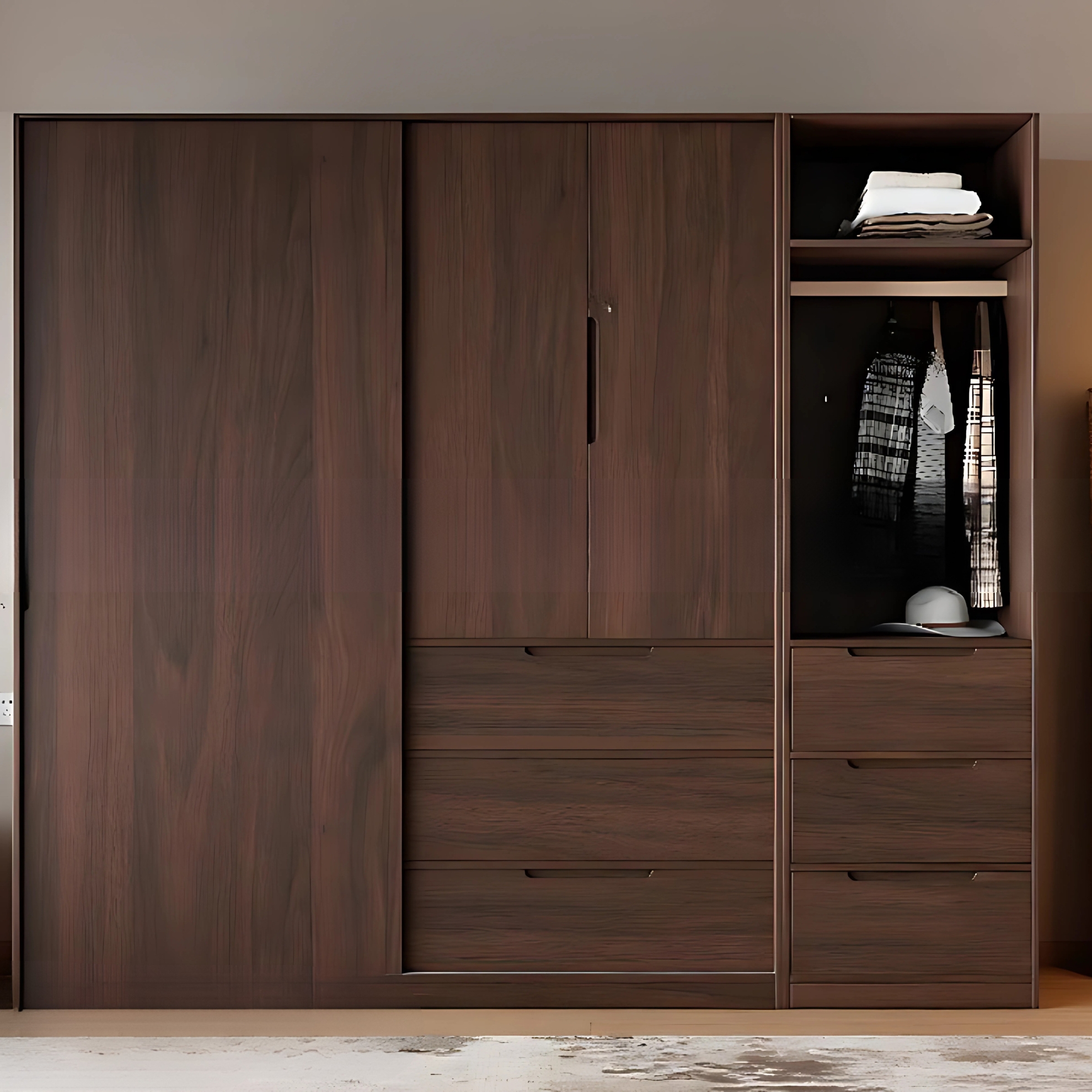 Tủ Quần Áo Cửa Lùa Thiết Kế Tối Giản Tone Nâu Trầm - TAL091