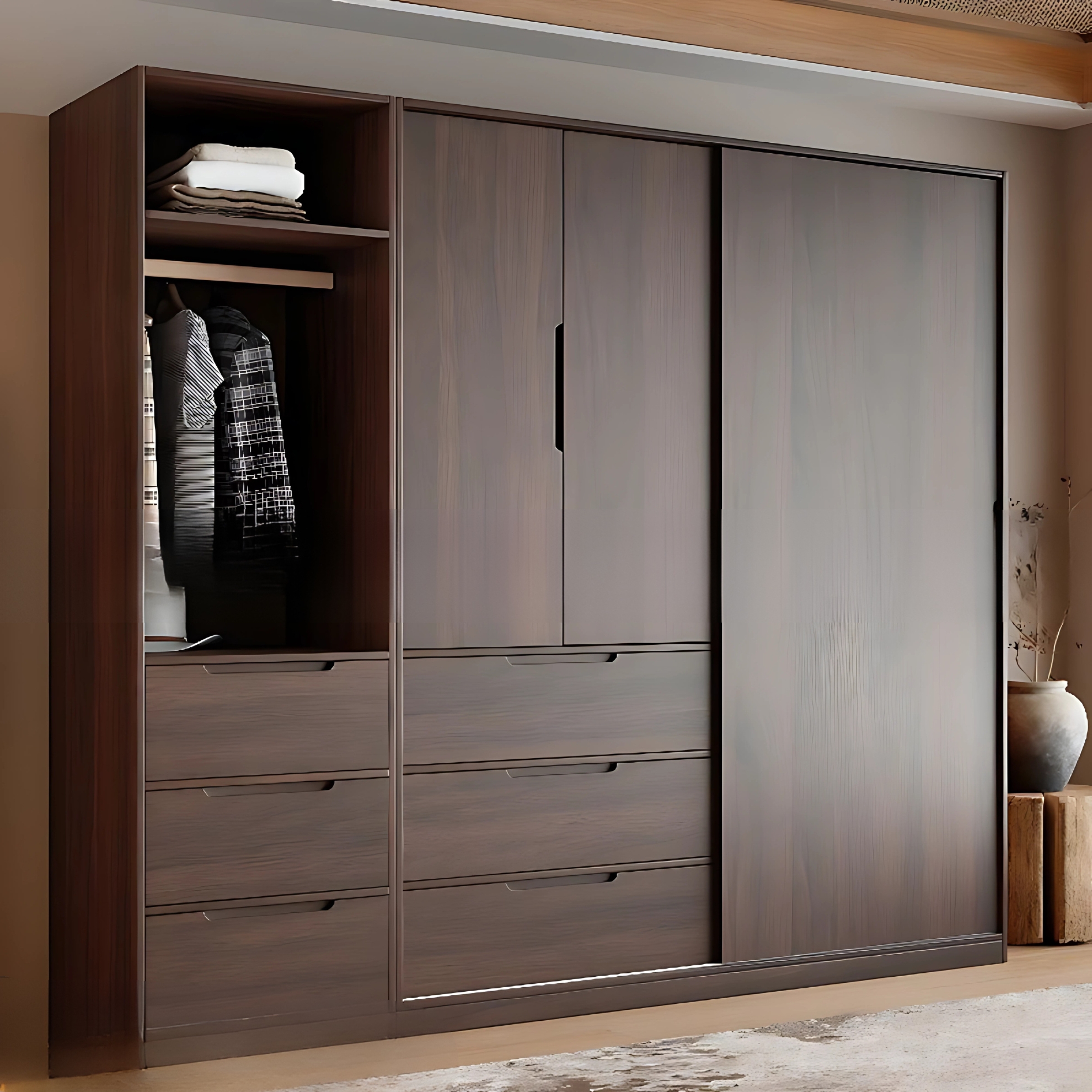 Tủ Quần Áo Cửa Lùa Thiết Kế Tối Giản Tone Nâu Trầm - TAL091 - Hình ảnh 5