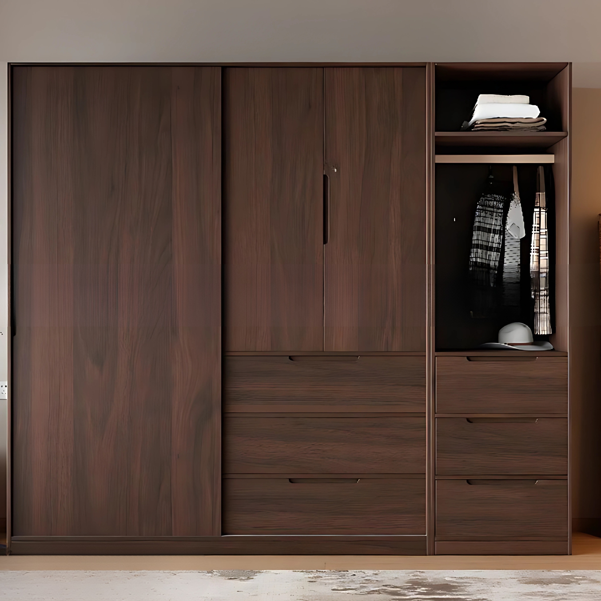 Tủ Quần Áo Cửa Lùa Thiết Kế Tối Giản Tone Nâu Trầm - TAL091 - Hình ảnh 4